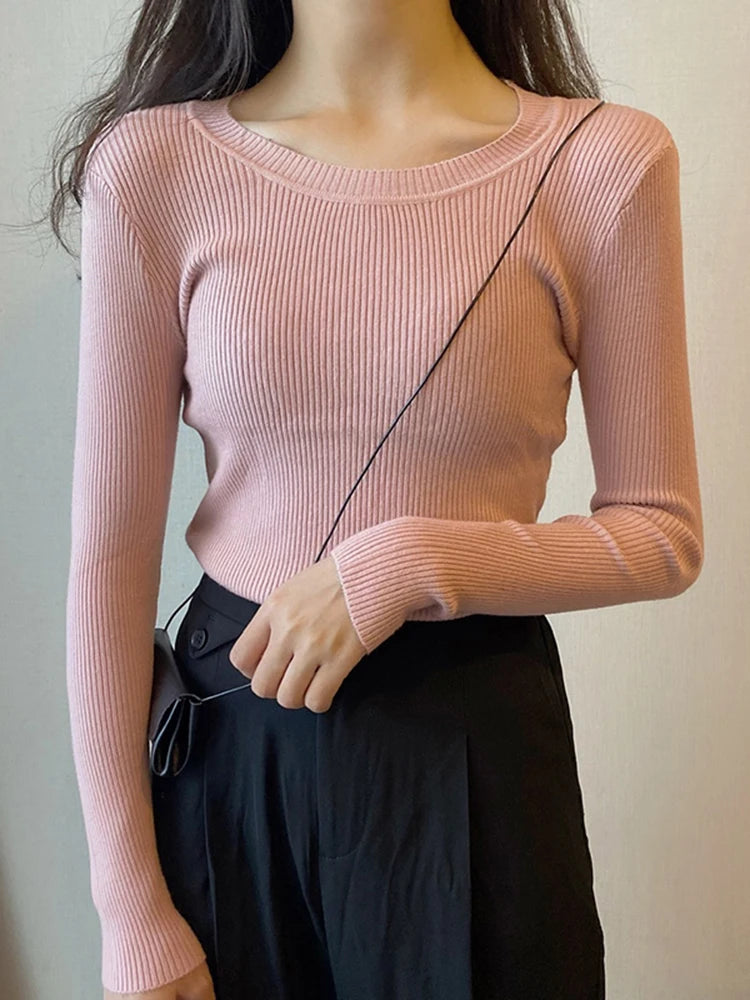 2026 New-coming Autumn Winter Tops O-Neck Pullovers Sweaters Primer shirt long sleeve Short Korean Slim-fit tight sweater