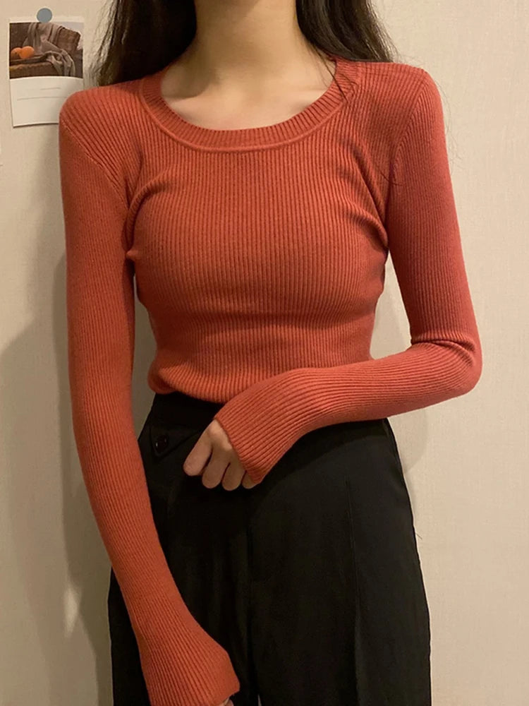 2026 New-coming Autumn Winter Tops O-Neck Pullovers Sweaters Primer shirt long sleeve Short Korean Slim-fit tight sweater
