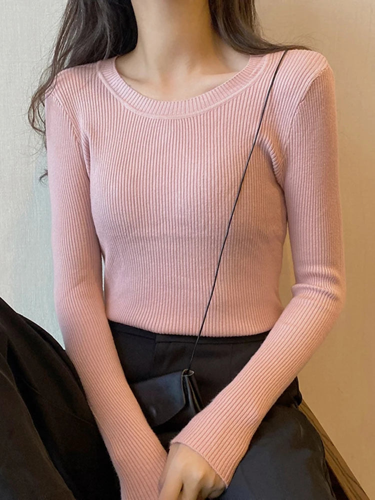2026 New-coming Autumn Winter Tops O-Neck Pullovers Sweaters Primer shirt long sleeve Short Korean Slim-fit tight sweater