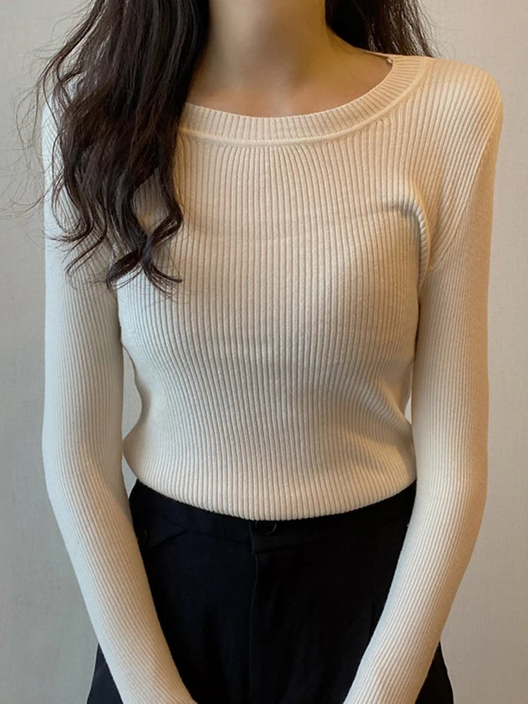 2026 New-coming Autumn Winter Tops O-Neck Pullovers Sweaters Primer shirt long sleeve Short Korean Slim-fit tight sweater