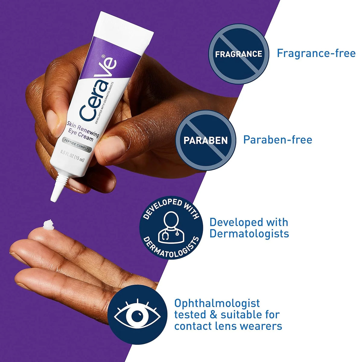 CeraVe Skin Renewing Eye Cream, Daily Care Under Eye Cream with Peptides Caffeine Niacinamide, Paraben-Free , 15ml