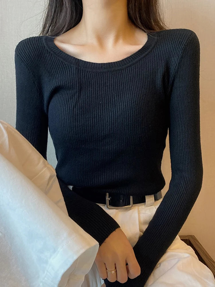 2026 New-coming Autumn Winter Tops O-Neck Pullovers Sweaters Primer shirt long sleeve Short Korean Slim-fit tight sweater