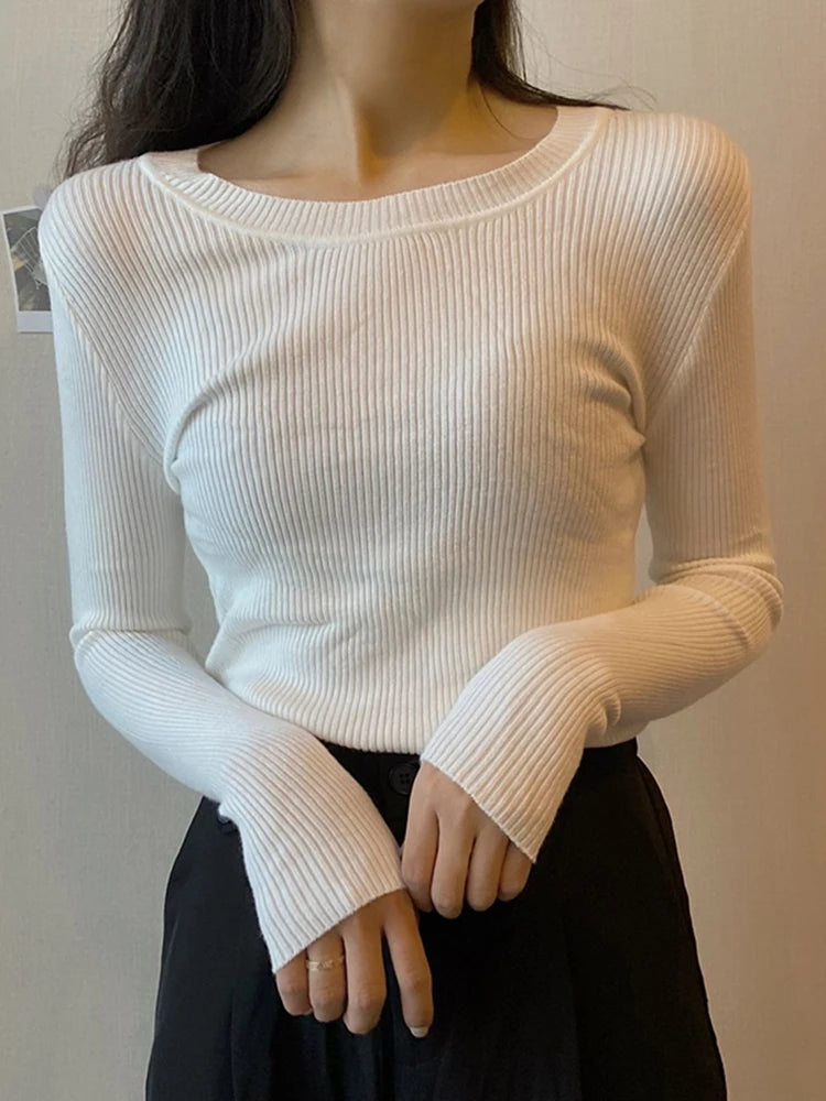 2026 New-coming Autumn Winter Tops O-Neck Pullovers Sweaters Primer shirt long sleeve Short Korean Slim-fit tight sweater