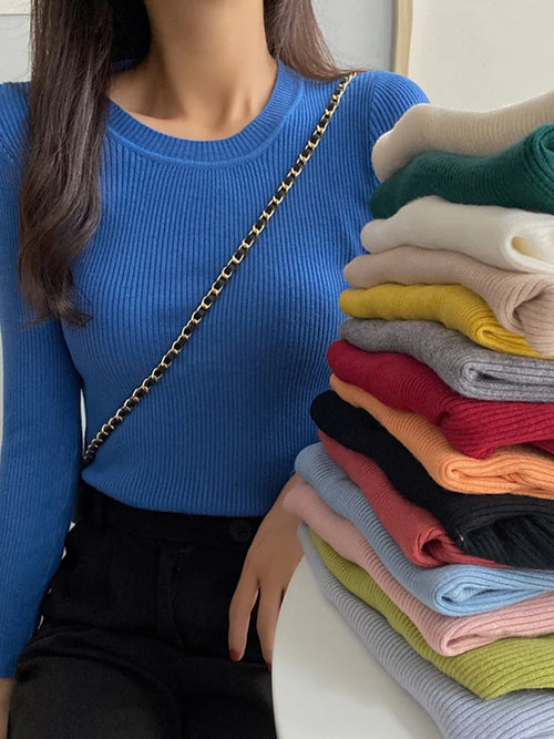 2026 New-coming Autumn Winter Tops O-Neck Pullovers Sweaters Primer shirt long sleeve Short Korean Slim-fit tight sweater